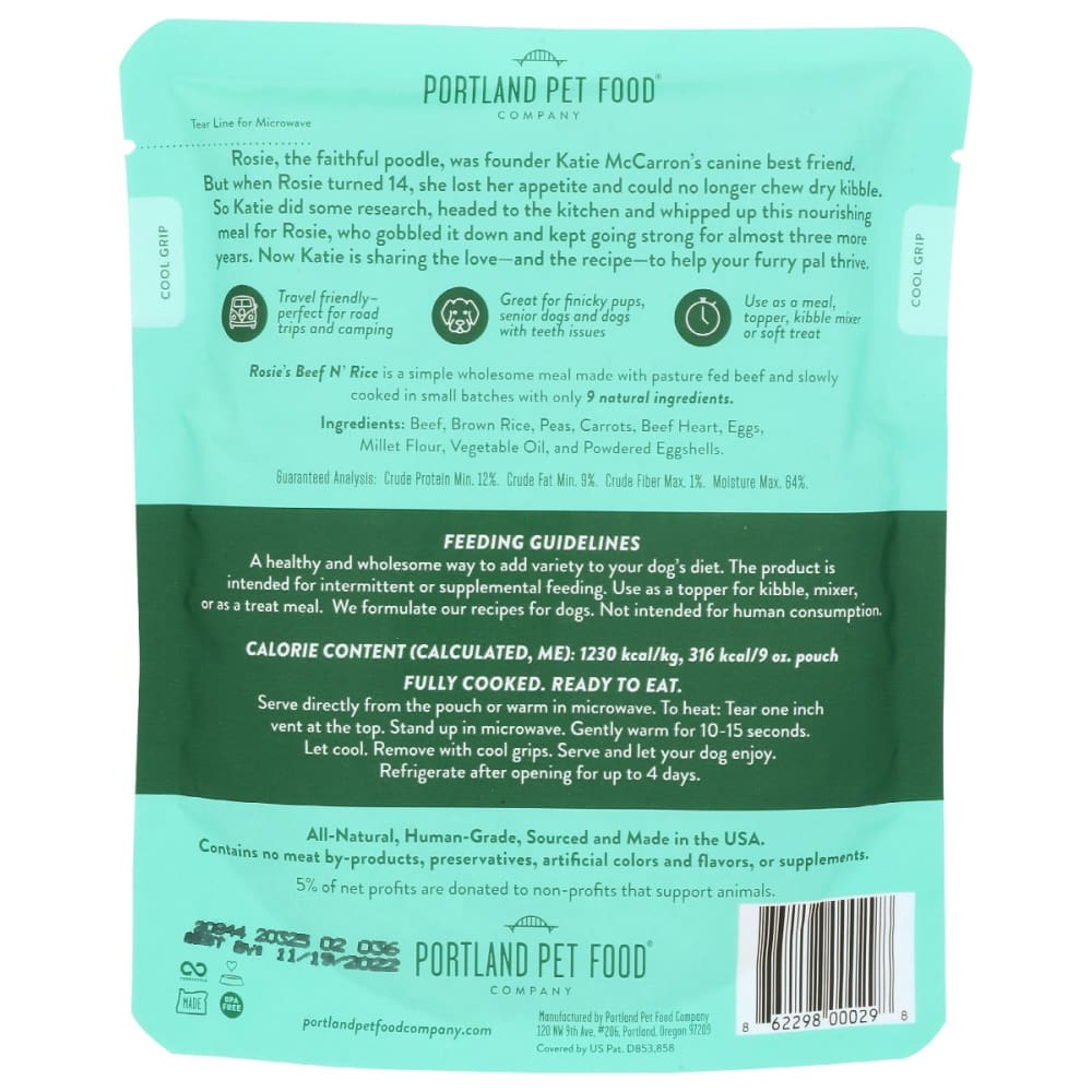 PORTLAND PET FOOD COMPANY: Rosies Beef N Rice Meal Pouch 9 oz - Pet > Dog Food - PORTLAND PET FOOD COMPANY