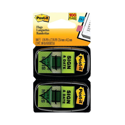 Post-it - Arrow Message 1 Flags - Sign and Date - Green - 2 50-Flag Dispensers/Pack (Pack of 2) - Sticky Notes & Flags - Post-it