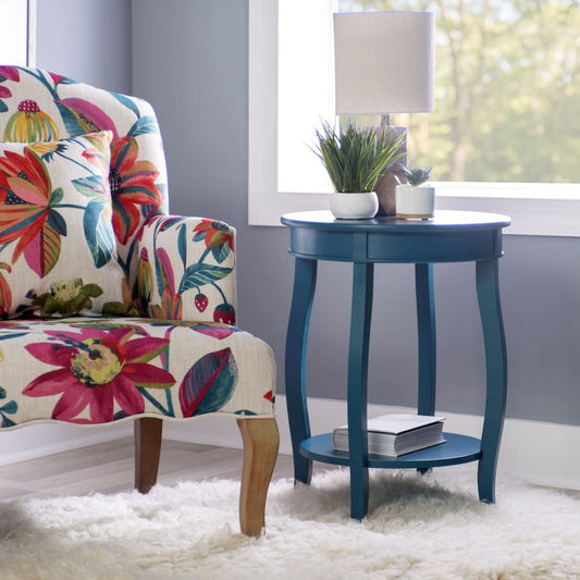 Powell Powell Round Side Table with Shelf - Teal - Home/Furniture/Living Room Furniture/Accent Furniture/Accent & Coffee Tables/ - Powell
