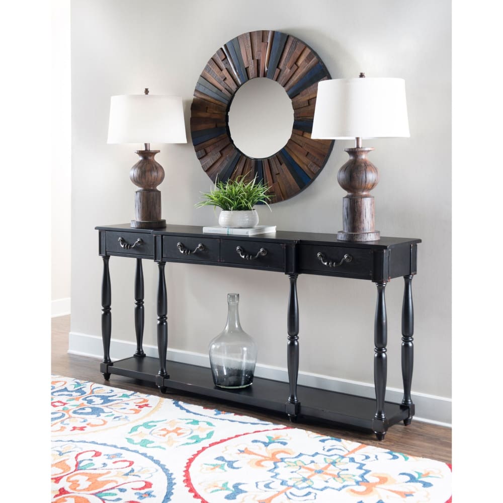 Powell Spindled Console Table - Black Crackle - Powell