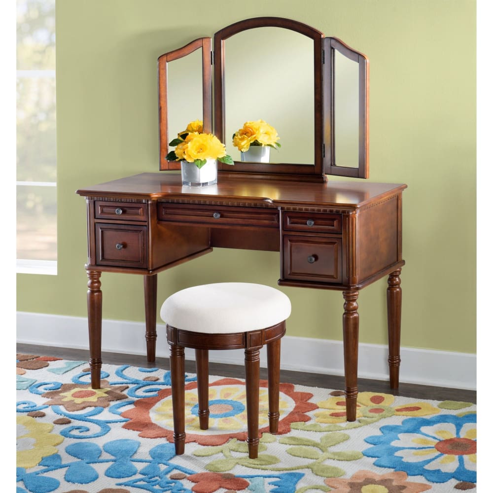 Powell Vanity with Mirror and Bench - Warm Cherry - Powell