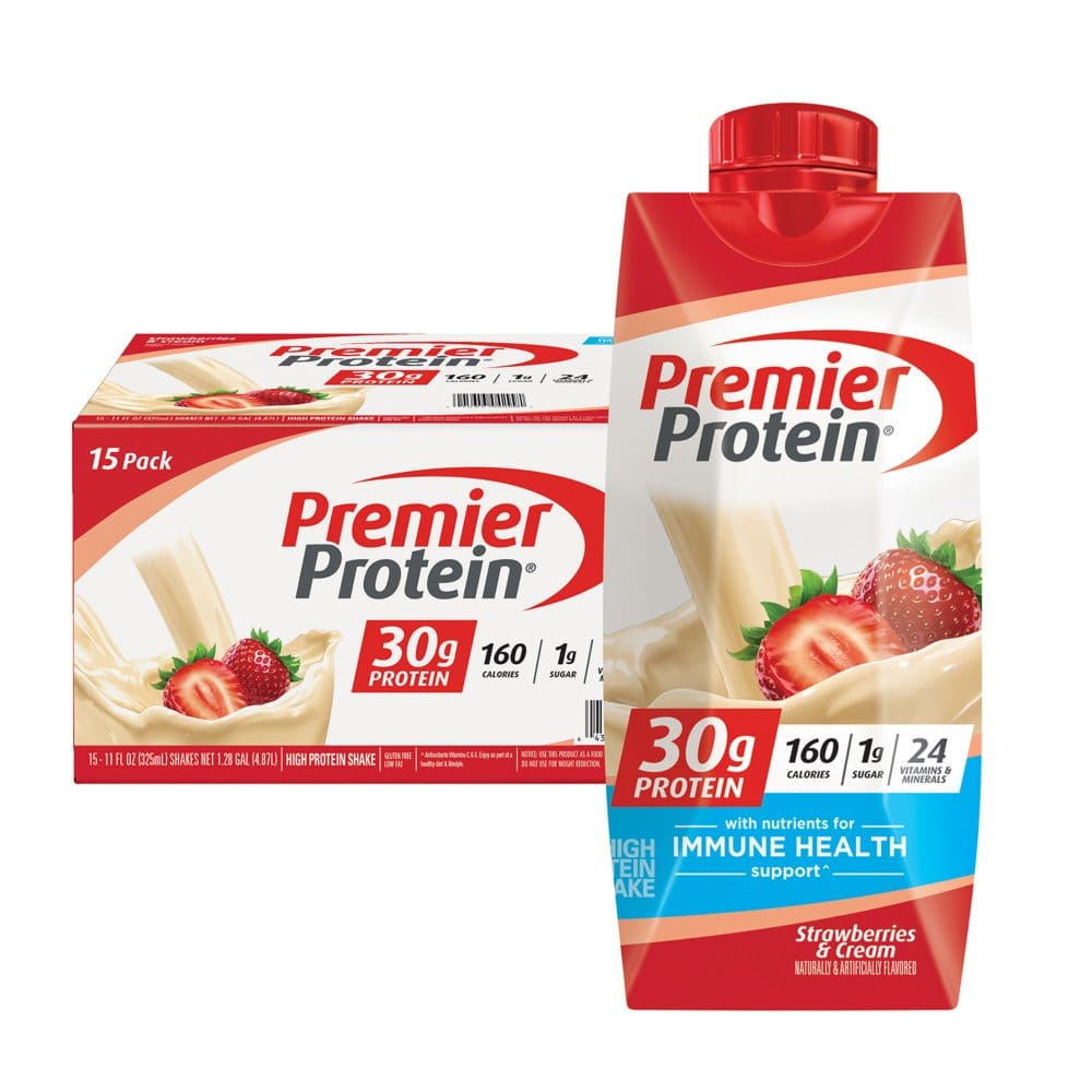 Premier Protein 30g. High Protein Shake Strawberries & Cream (11 fl. oz. 15 pk.) - Protein & Fitness - Premier