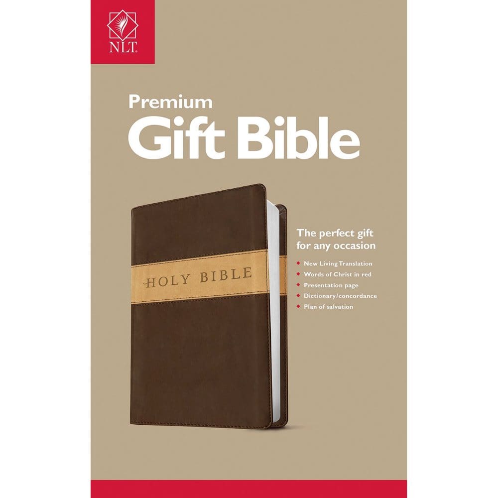 Premium Gift Bible NLT TuTone (Red Letter LeatherLike Dark Brown/Tan) - Adults - Premium
