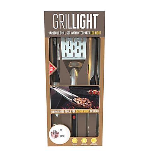 Premium Grilling Gift Set with Spatula Tongs and BBQ Fork with Built-In Lights - Stainless Steel - Home/Patio & Outdoor