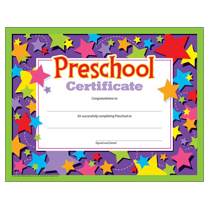 Preschool Certificate 30/Pk (Pack of 8) - Certificates - Trend Enterprises Inc.