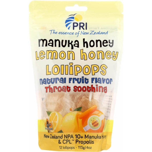 PACIFIC RESOURCES INTERNATIONAL Pri Lollipops Lemon & Honey Throat Soothing 12 Counts, 4 Oz