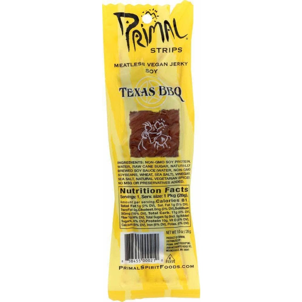 Primal Strips Primal Strips Jerky Vegan Soya Texas BBQ, 1 oz
