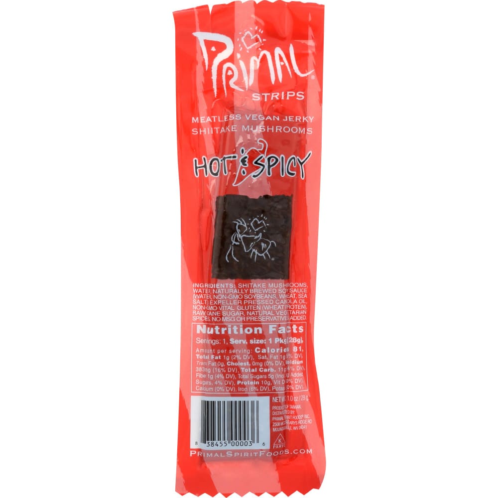 PRIMAL STRIPS: Shiitake Mushroom Hot Spicy Meatless Vegan Jerky 1 oz (Pack of 6) - Grocery > WATER BOTTLES - PRIMAL STRIPS
