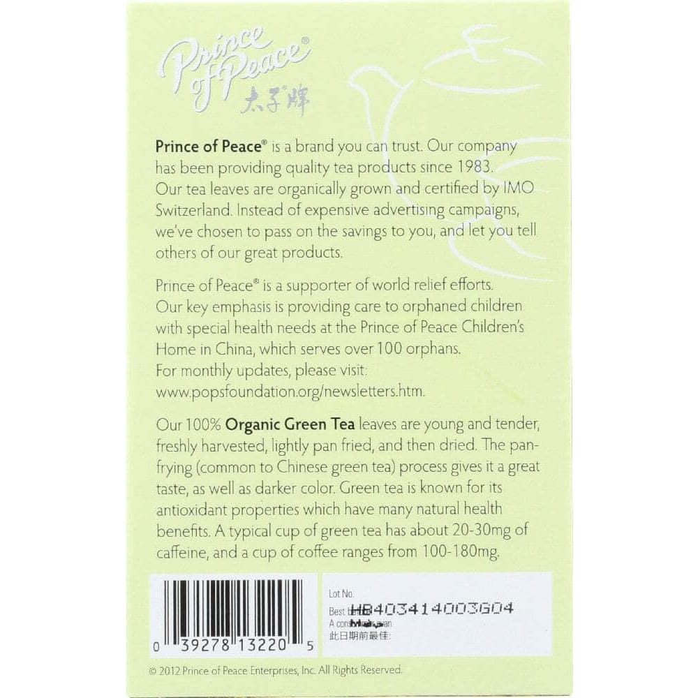 Prince Of Peace Prince Of Peace Organic Green Tea, 20 bg