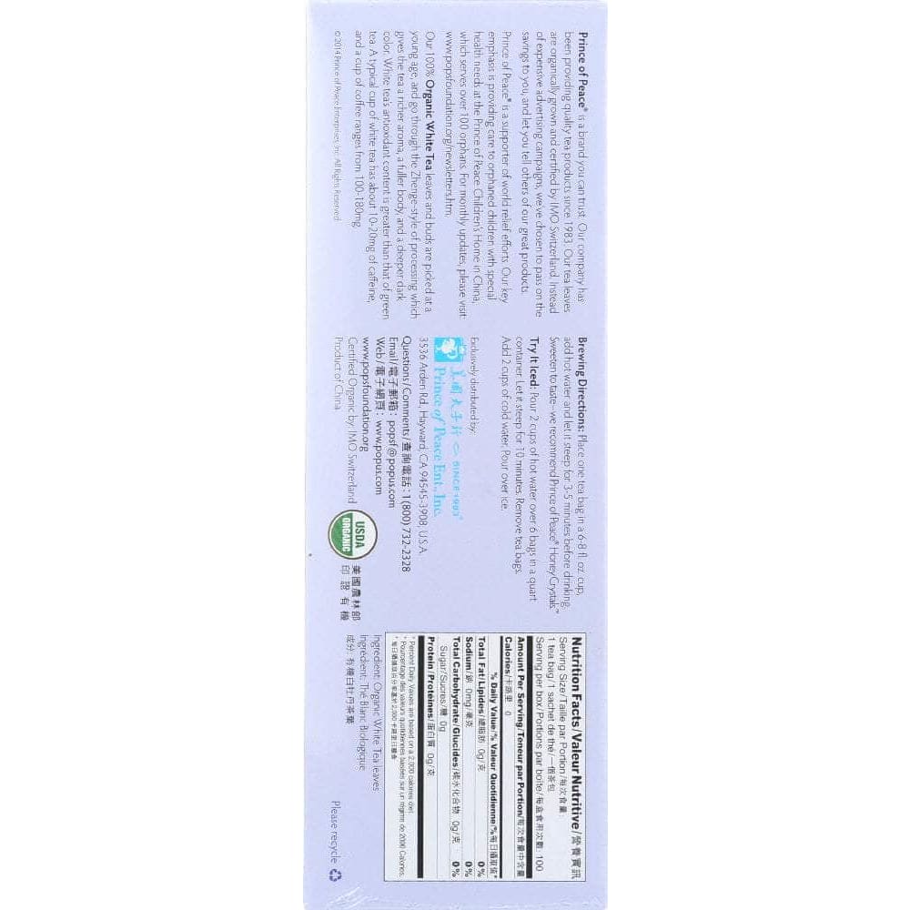Prince Of Peace Prince Of Peace Organic White Tea, 100 bg