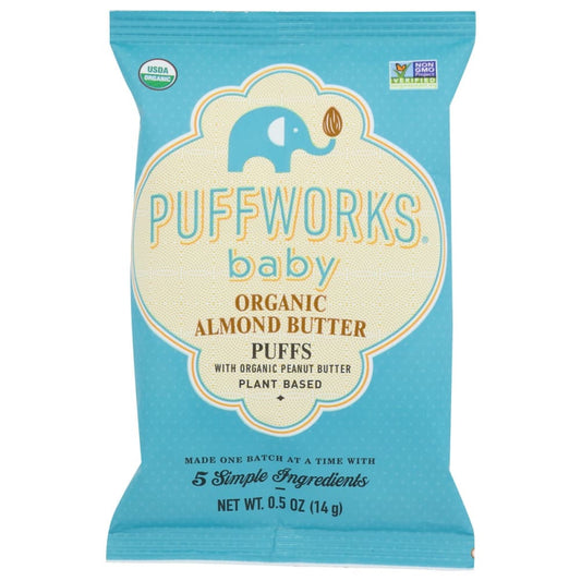 PUFFWORKS: Baby Organic Almond Butter Puffs 0.5 oz (Pack of 5) - Puffed Snacks - PUFFWORKS