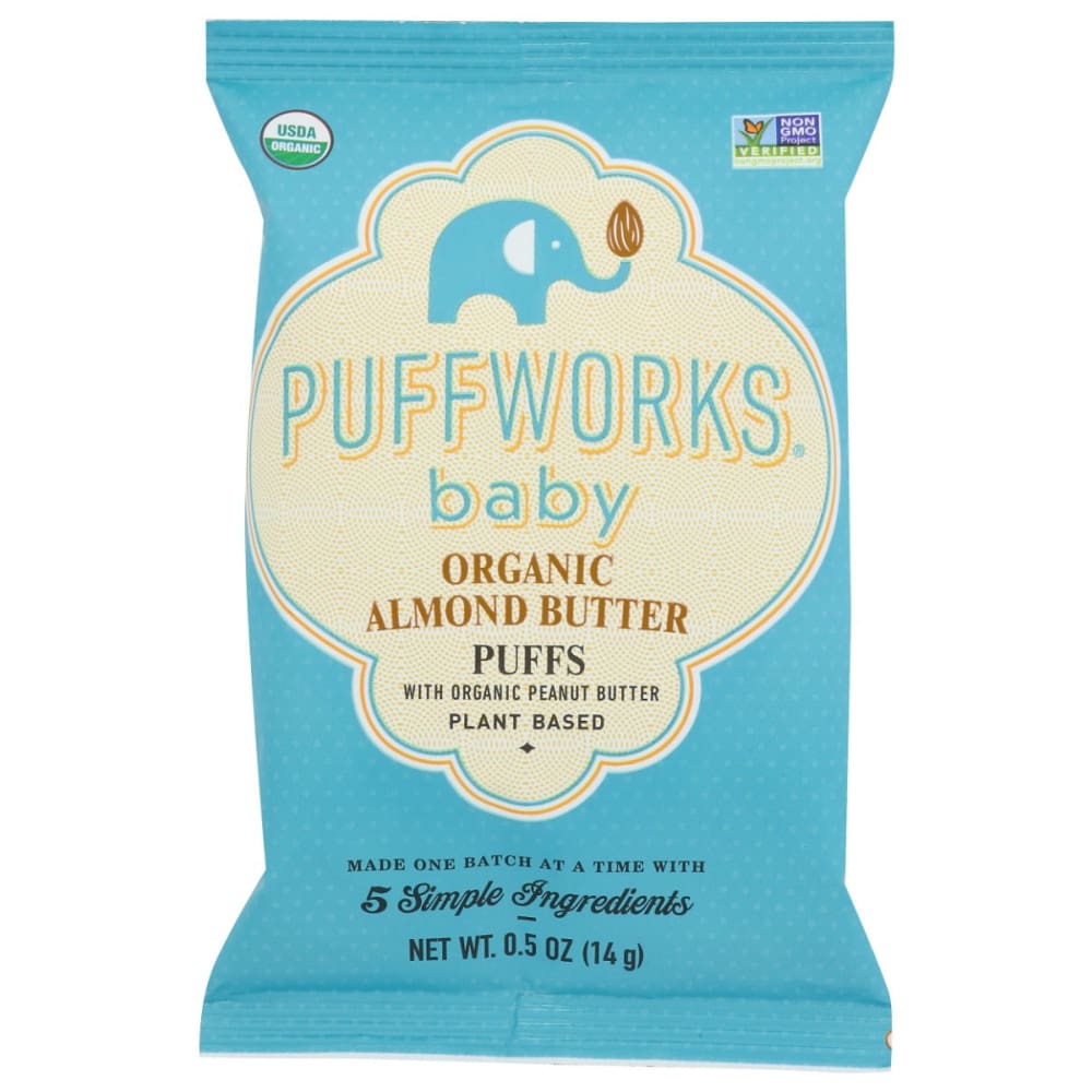 PUFFWORKS: Baby Organic Almond Butter Puffs 0.5 oz (Pack of 5) - Puffed Snacks - PUFFWORKS
