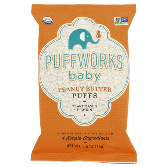 PUFFWORKS: Organic Peanut Butter Puffs 0.5 oz (Pack of 5) - Puffed Snacks - PUFFWORKS