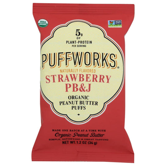 PUFFWORKS: Organic Strawberry Pb and J Peanut Butter Puffs 1.2 oz (Pack of 5) - Puffed Snacks - PUFFWORKS