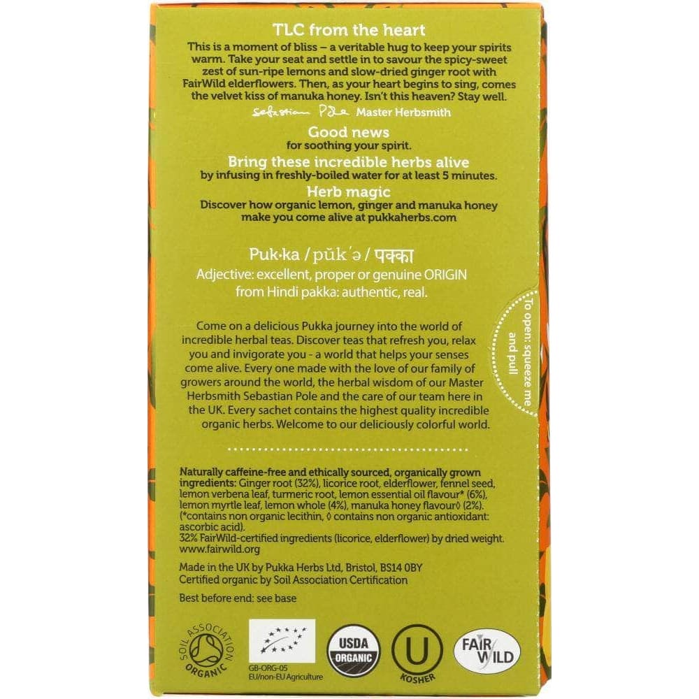 Pukka Pukka Herbs Lemon Ginger & Manuka Honey Herbal Tea, 20 bg