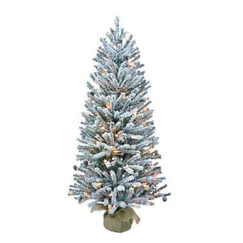 Puleo International 3’ Flocked Fir Pre-Lit Tree with 50 ct. Lights and Pines Cones - Home/Seasonal/Holiday/Holiday Decor/Christmas Trees/ -