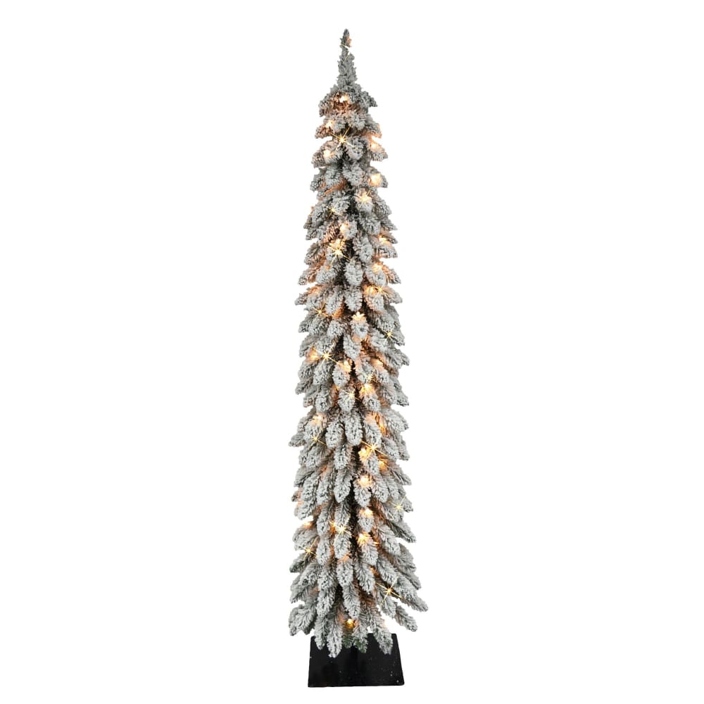 Puleo International 5’ Flocked Pencil Alpine Pre-Lit Tree with 70 ct. Lights - Home/Seasonal/Holiday Home/Holiday Home Decor/Christmas