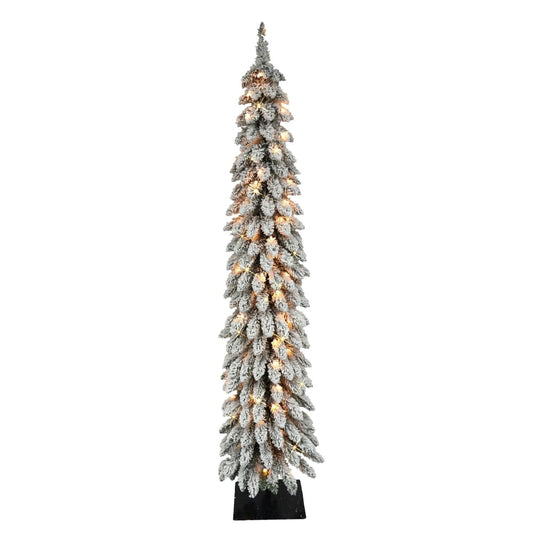 Puleo International 5’ Flocked Pencil Alpine Pre-Lit Tree with 70 ct. Lights - Home/Seasonal/Holiday Home/Holiday Home Decor/Christmas