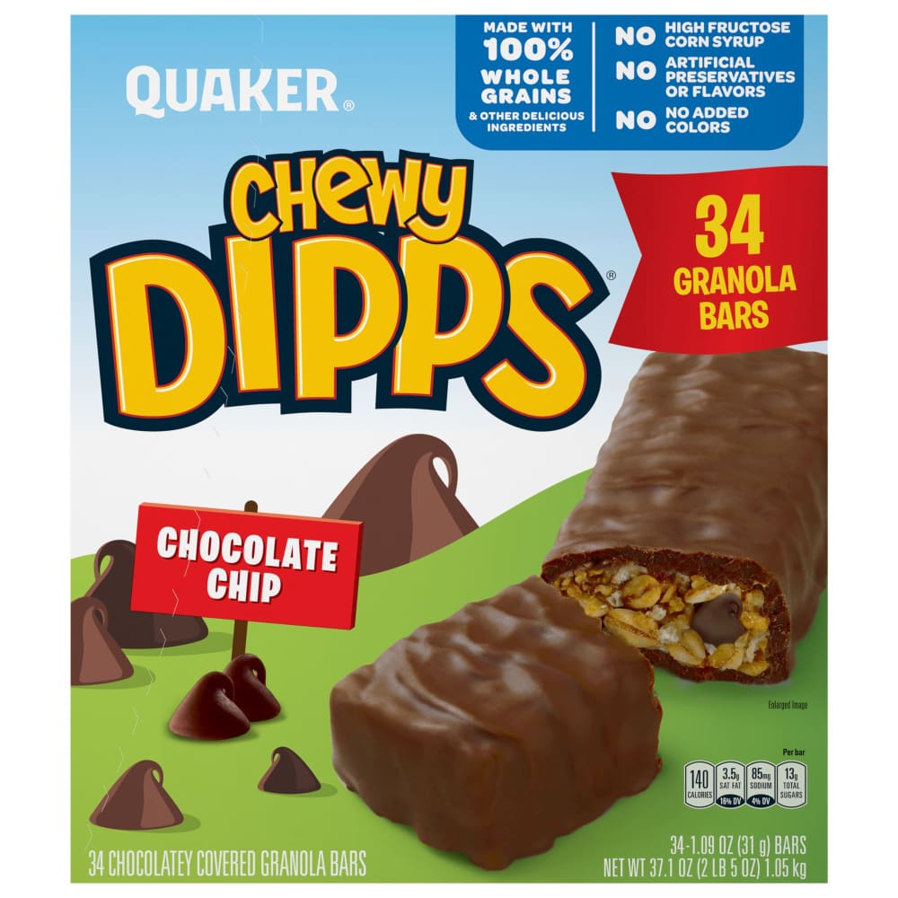 Quaker Chewy Dipps Chocolate Chip Granola Bars 34 pk./1.09 oz. - Quaker