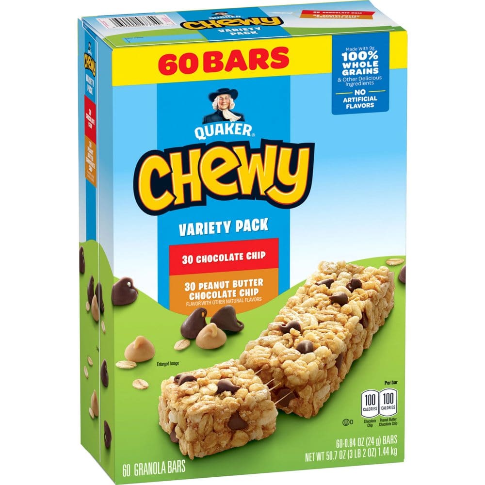 Quaker Chewy Variety Pack Chocolate Chip and Peanut Butter Chocolate Chip (60 ct.) - Breakfast & Snack Bars - Quaker