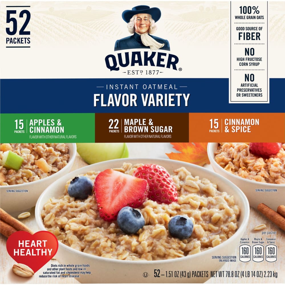 Quaker Instant Oatmeal Variety Pack 52 pk./1.46 oz. - Quaker