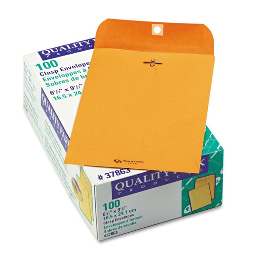 Quality Park - Clasp Envelope 6 1/2 x 9 1/2 Brown Kraft - 100/Box - Writing Pads Notebooks & Envelopes - Quality