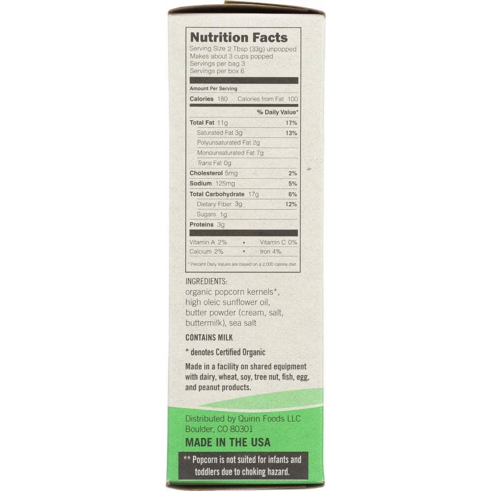 Quinn Quinn Popcorn Butter & Sea Salt Microwave Popcorn 2x3.5oz Bags, 6.9 oz