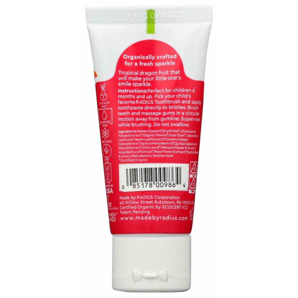 RADIUS Beauty & Body Care > Oral Care > Toothpastes & Toothpowders RADIUS: Dragonfruit Organic Kid Toothpaste, 0.8 oz