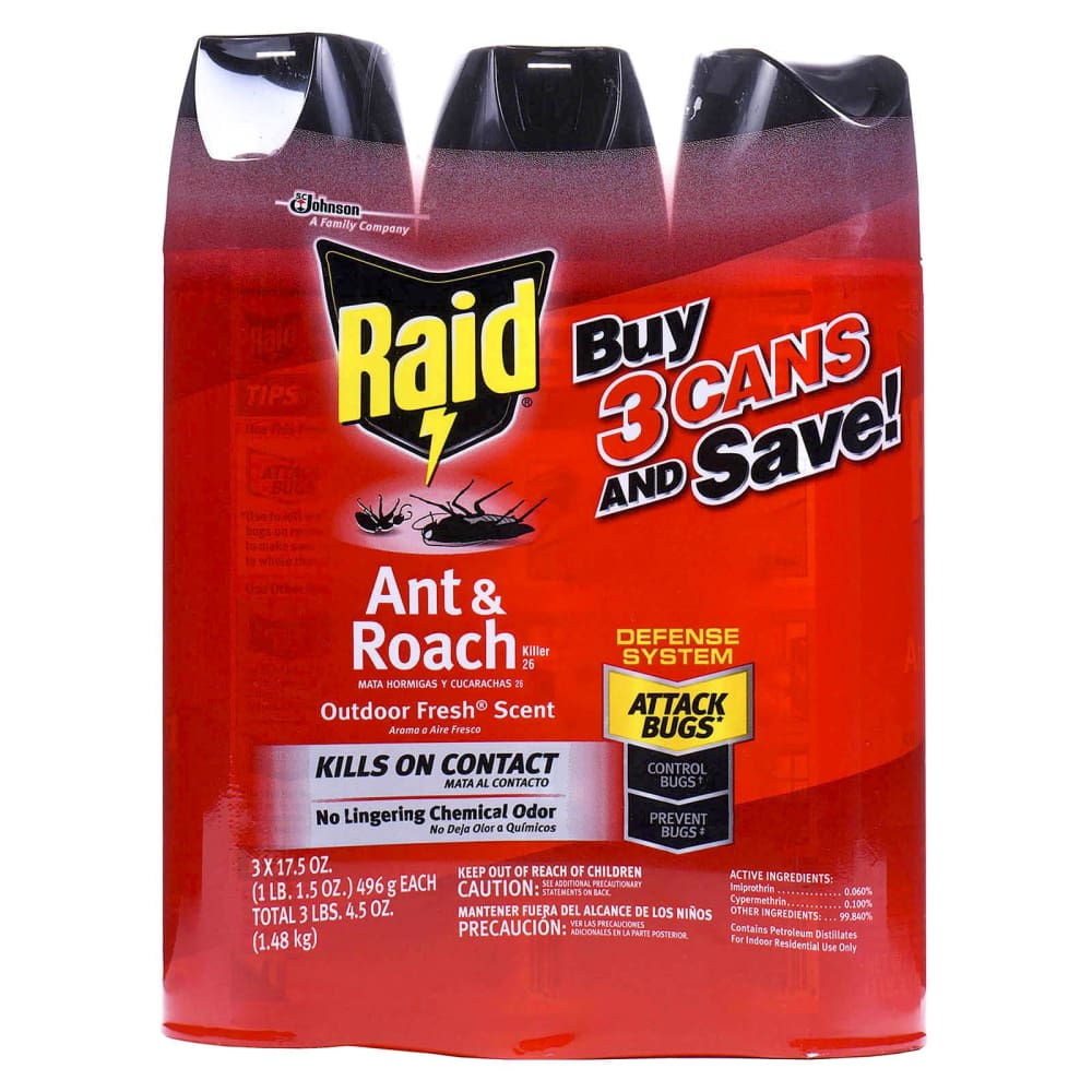 Raid 17.5-Oz. Ant and Roach Killer Spray, 3 pk. - Red | ShelHealth