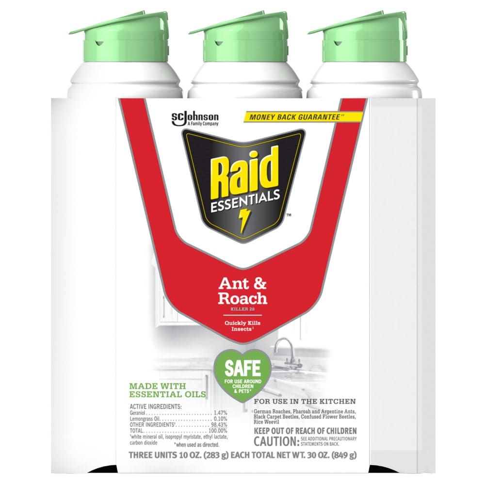 Raid Essentials Ant & Roach Killer Aerosol 10 oz Pack of 3 - Pest Control Products - Raid