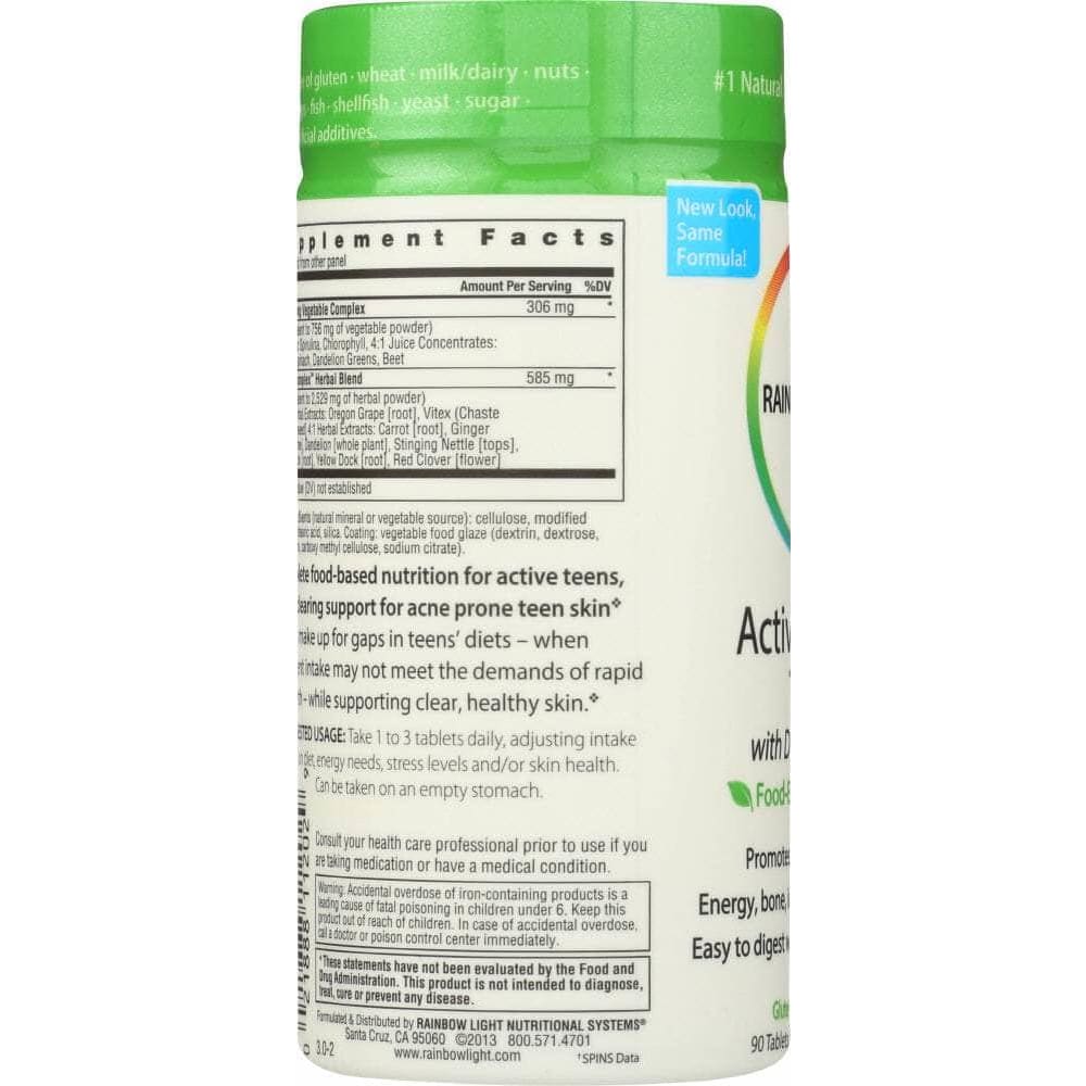 RAINBOW LIGHT Categories > Vitamins > Multivitamins > Multivitamins, Children RAINBOW LIGHT Active Health Teen with Derma Complex Food-Based Multivitamin, 90 Tablets