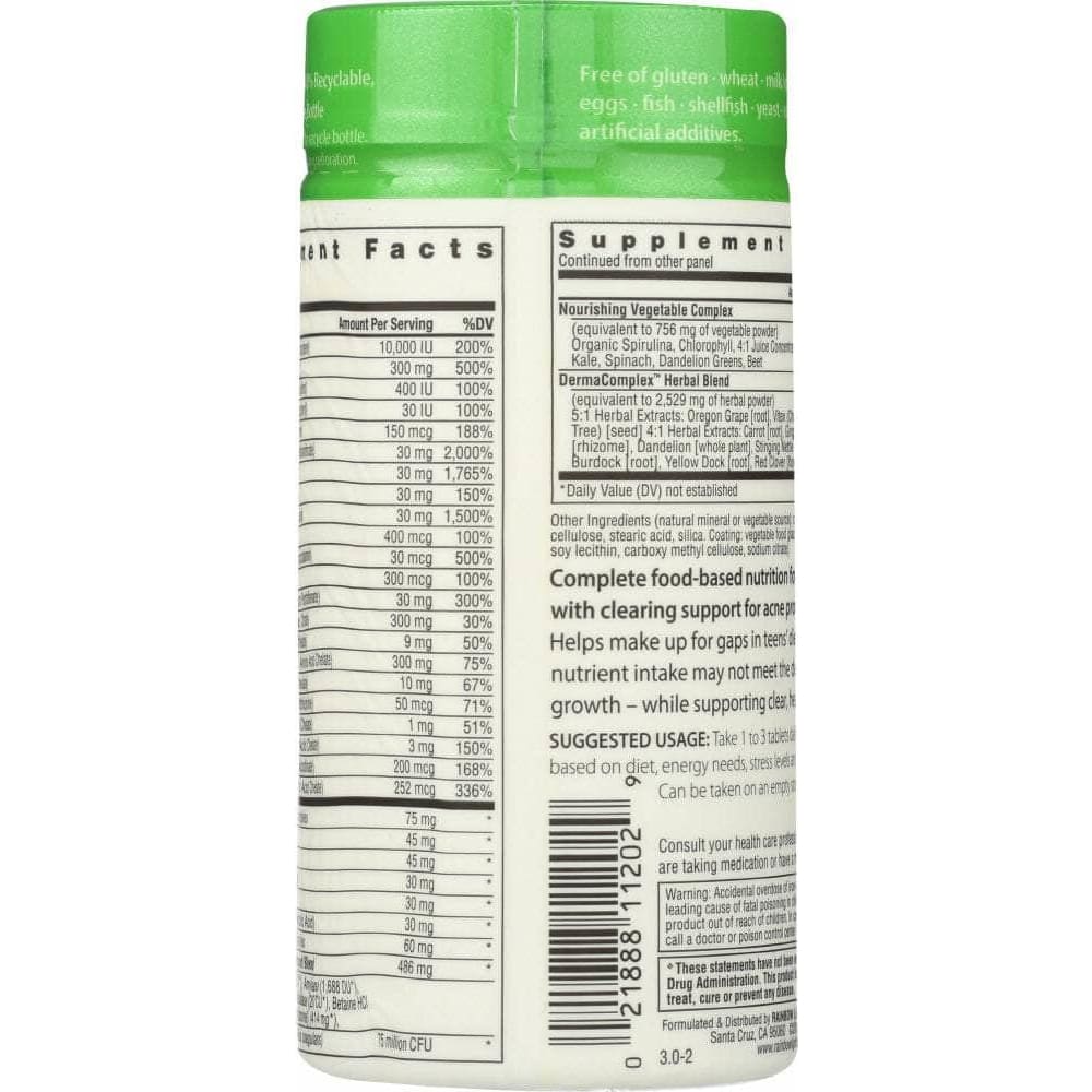 RAINBOW LIGHT Categories > Vitamins > Multivitamins > Multivitamins, Children RAINBOW LIGHT Active Health Teen with Derma Complex Food-Based Multivitamin, 90 Tablets