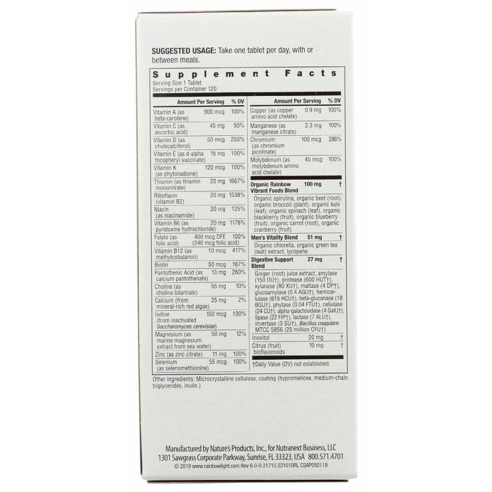 RAINBOW LIGHT Health > Vitamins & Supplements RAINBOW LIGHT VIBRANCE: Mens One Multivitamin, 120 cp