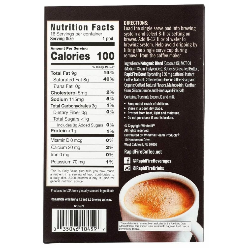 RAPID FIRE Grocery > Beverages > Coffee, Tea & Hot Cocoa RAPID FIRE: Coffee Pods Keto Original, 1 ea