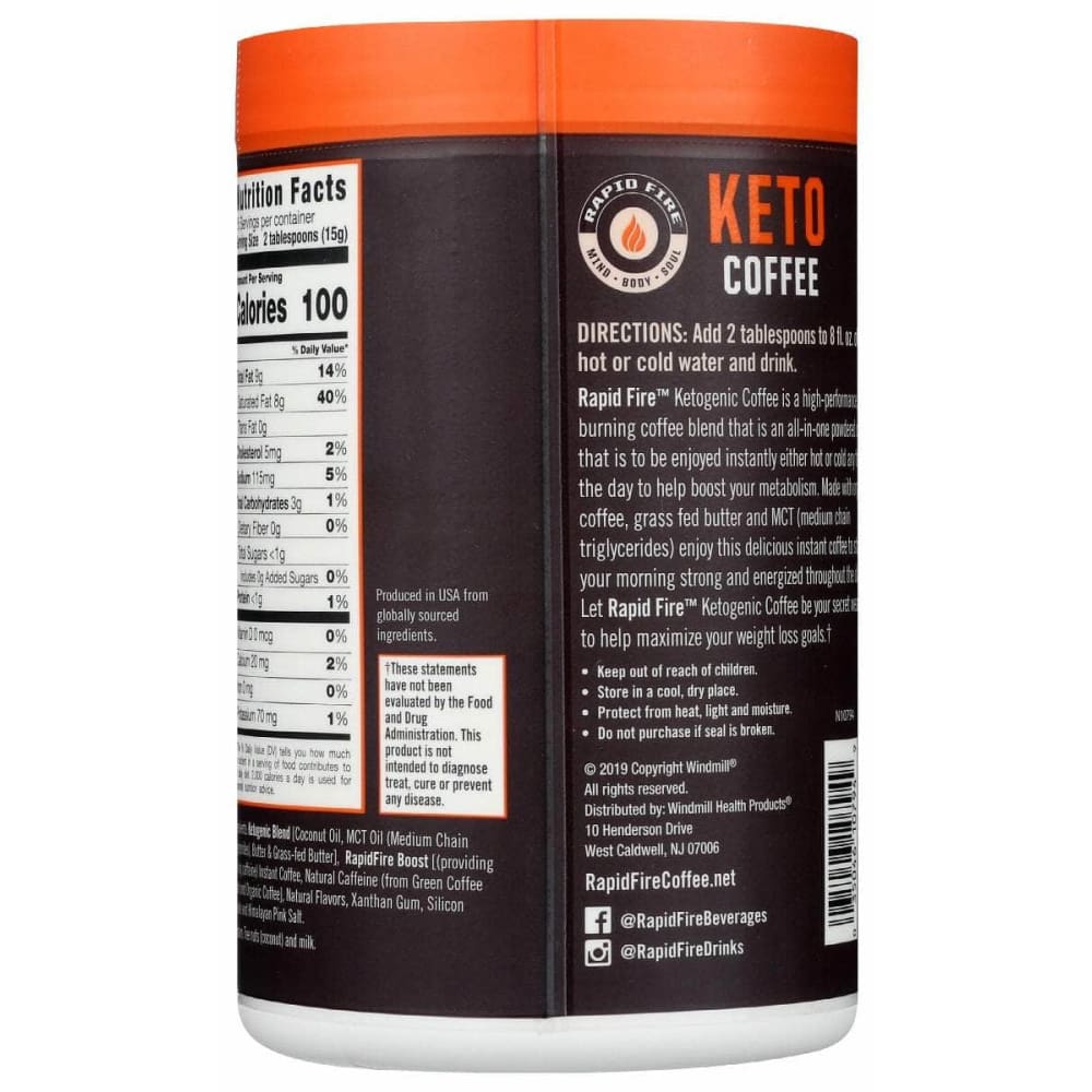 RAPID FIRE Grocery > Beverages > Coffee, Tea & Hot Cocoa RAPID FIRE: Keto Coffee Hazelnut Flavor, 7.93 oz