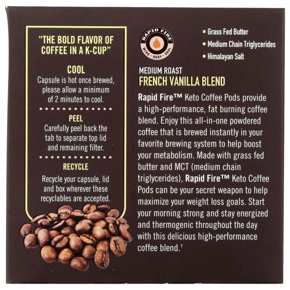 RAPID FIRE Grocery > Beverages > Coffee, Tea & Hot Cocoa RAPID FIRE: Keto Coffee Pods French Vanilla Flavor, 12 ea