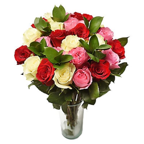 Red White & Pink Rose Bouquet 24 Stems - Home/Flowers/Bouquets & Arrangements/ - InBloom