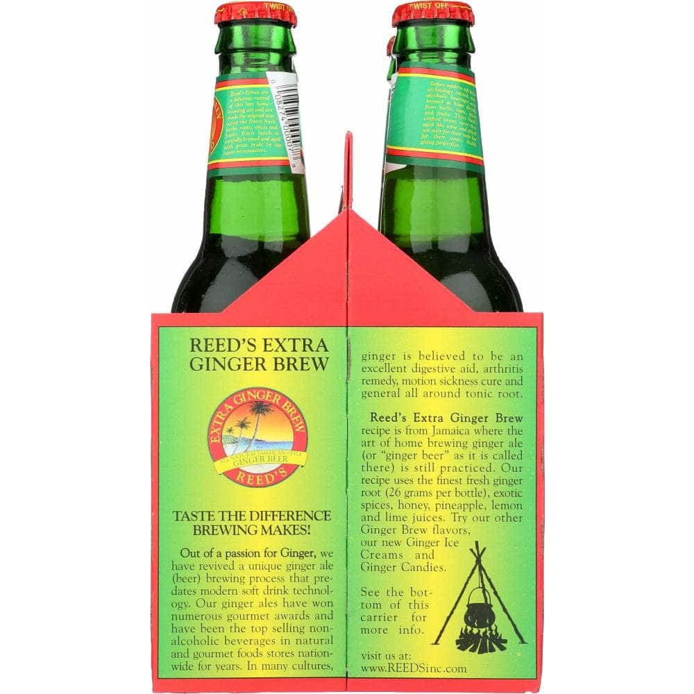 Reeds Reed's Inc Extra Ginger Brew Beer Pack of 4 (12 oz each), 48 oz
