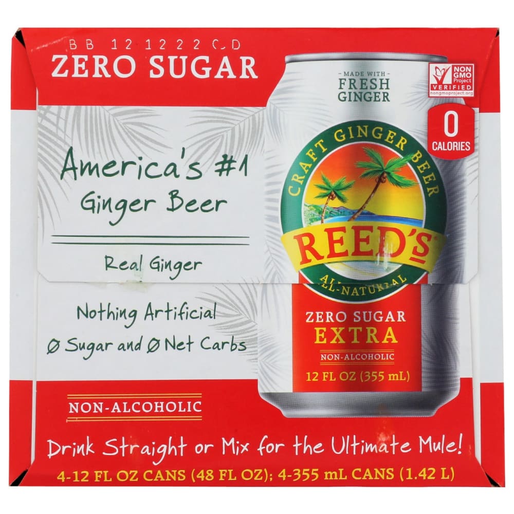 REEDS Soda Ginger Extra Zero, 48 fo (Case of 3) ShelHealth