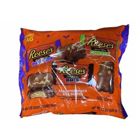 Reese's REESE'S, Milk Chocolate Peanut Butter Assorted Shapes Snack Size Candy, Halloween, 15 oz, Jumbo Variety Bag