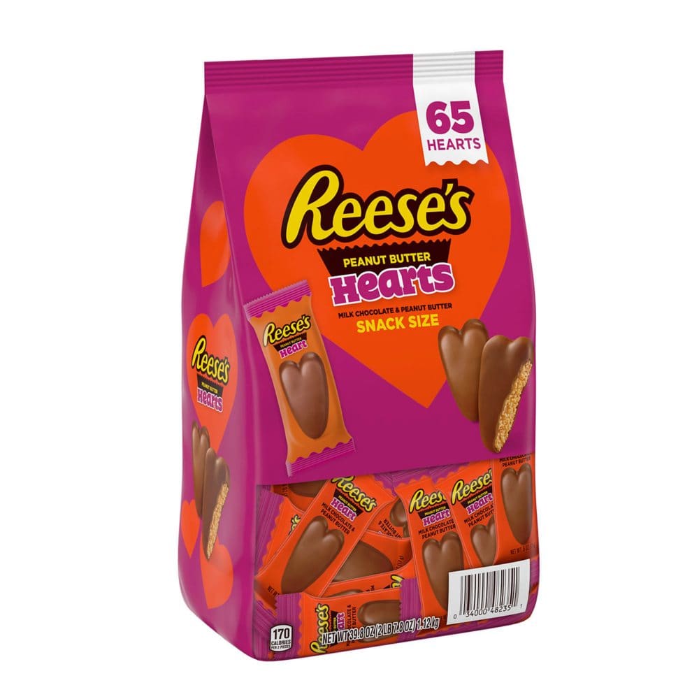 REESE’S Milk Chocolate Peanut Butter Hearts Snack Size Candy Valentine’s Day Bulk Bag (39.8 oz. 65 pcs.) - Chocolate Candy - ShelHealth