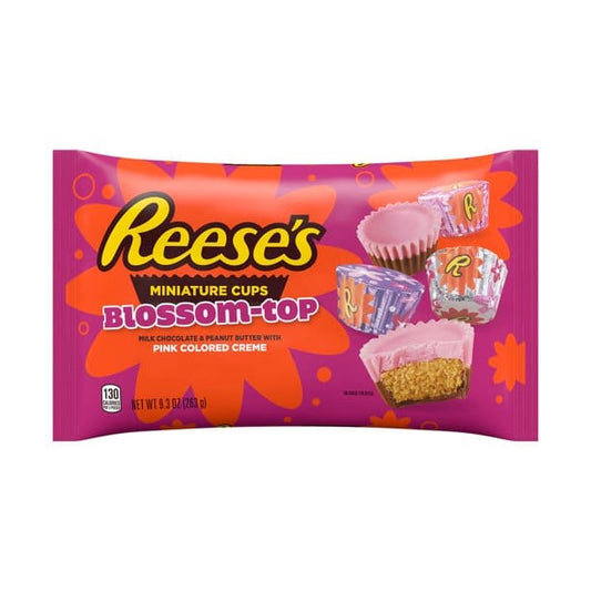 REESE’S Miniatures Blossom Top Milk Chocolate Peanut Butter Pink Colored Creme Cups Candy Valentine’s Day 9.3 oz Bag - REESE’S