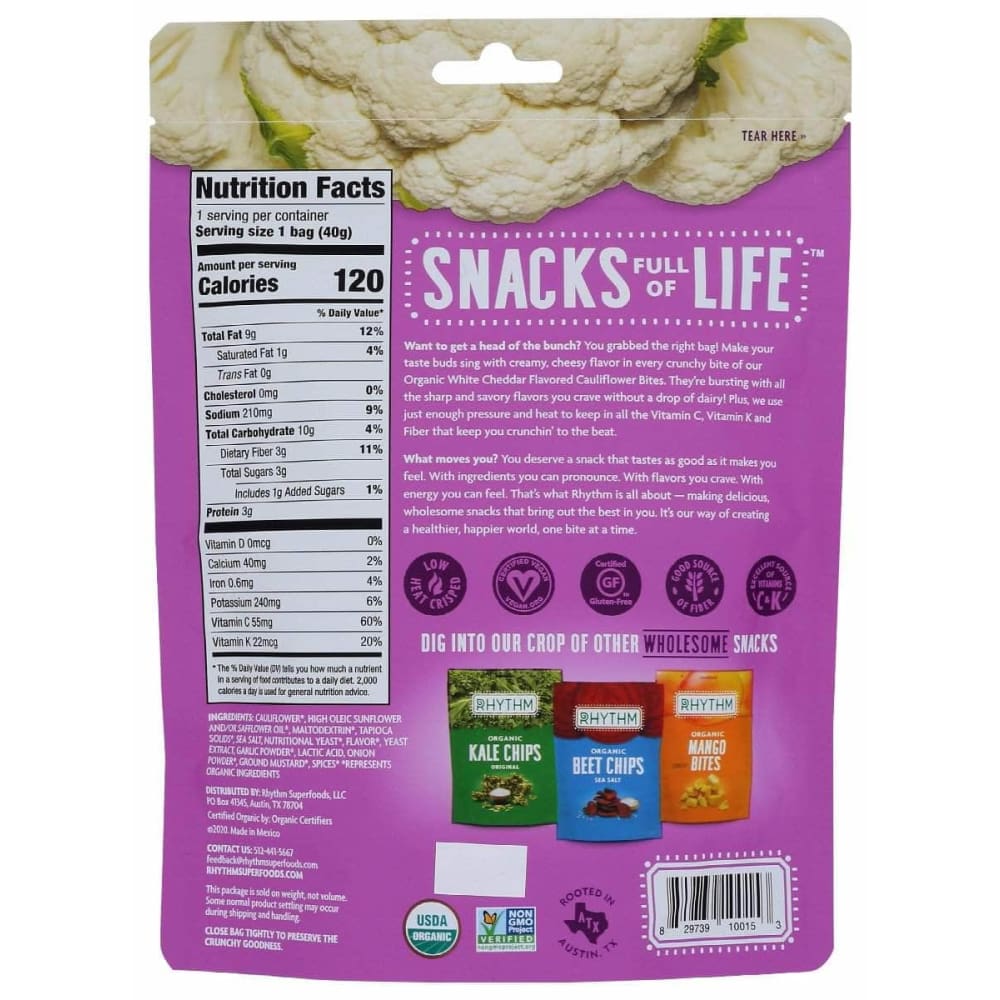 RHYTHM SUPERFOODS Rhythm Superfoods Bites Cauliflwr Wht Chddr, 1.4 Oz