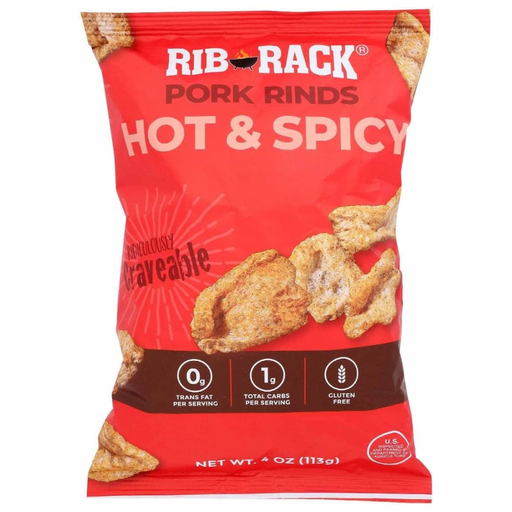 Pork Rack Rind On RIB RACK: Hot & Spicy Pork Rinds, 4 oz (Case of 3) | ShelHealth