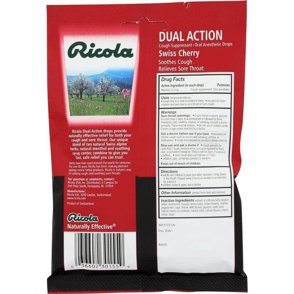RICOLA Ricola Dual Action Swiss Cherry Drops, 19 Pc