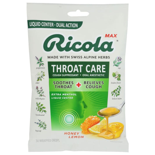 RICOLA: Max Throat Care Honey Lemon 34 pc (Pack of 4) - Health > Natural Remedies > Cold Flu Cough Sore Throat - RICOLA