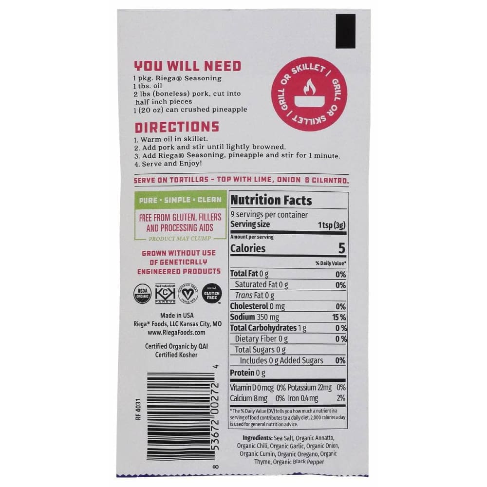 RIEGA Grocery > Cooking & Baking > Seasonings RIEGA Seasoning Taco St Al Pstr, 1 oz