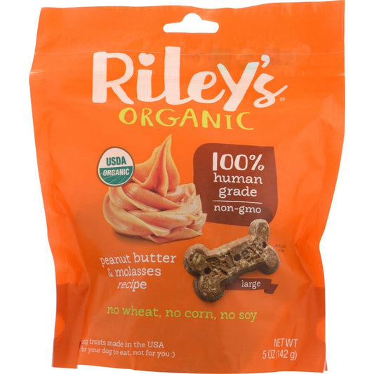 RILEYS ORGANICS: Large Bone Peanut Butter and Molasses Dog Treat 5 oz (Pack of 4) - Pet > Dog Treats - RILEYS ORGANICS