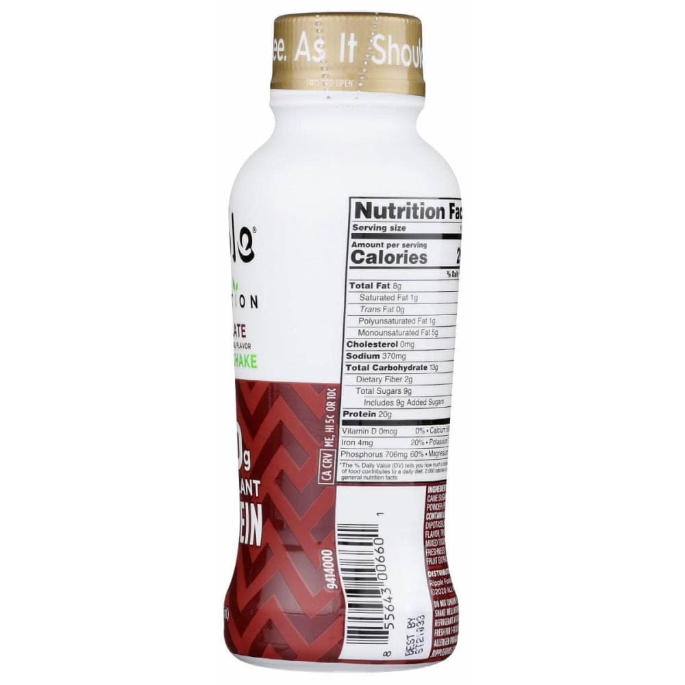 RIPPLE Vitamins & Supplements > Protein Supplements & Meal Replacements RIPPLE Chocolate Protein Shake, 12 fo