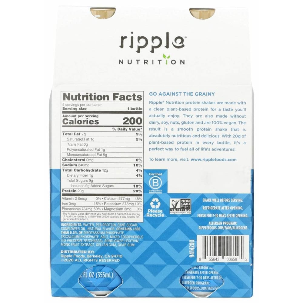 RIPPLE Vitamins & Supplements > Protein Supplements & Meal Replacements RIPPLE Vanilla Protein Shake 4pk, 48 oz